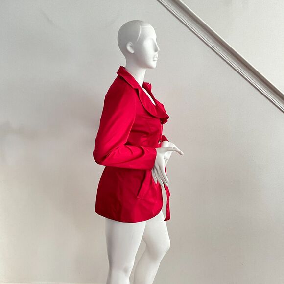 Sandro Studio Jacket Red Button Front Blazer Short Trench L - Picture 8 of 9